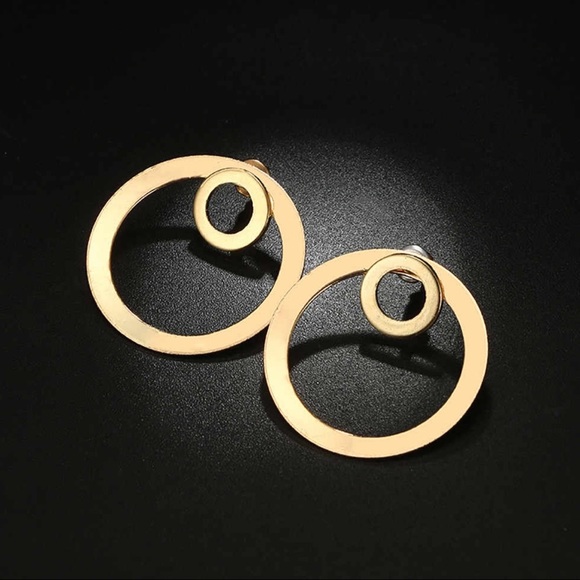 Gold Circle Studs w/Larger Circle Earring Jackets - Picture 4 of 8